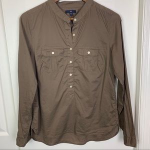 3/$25 Gap Brown Mandarin Collar Top Size Small